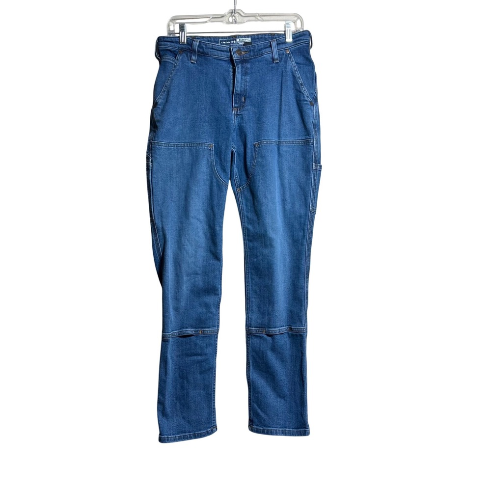 Carhartt Womens 8 Tall Relaxed Fit Double Front Work‎ Jeans Medium Wash 105110
